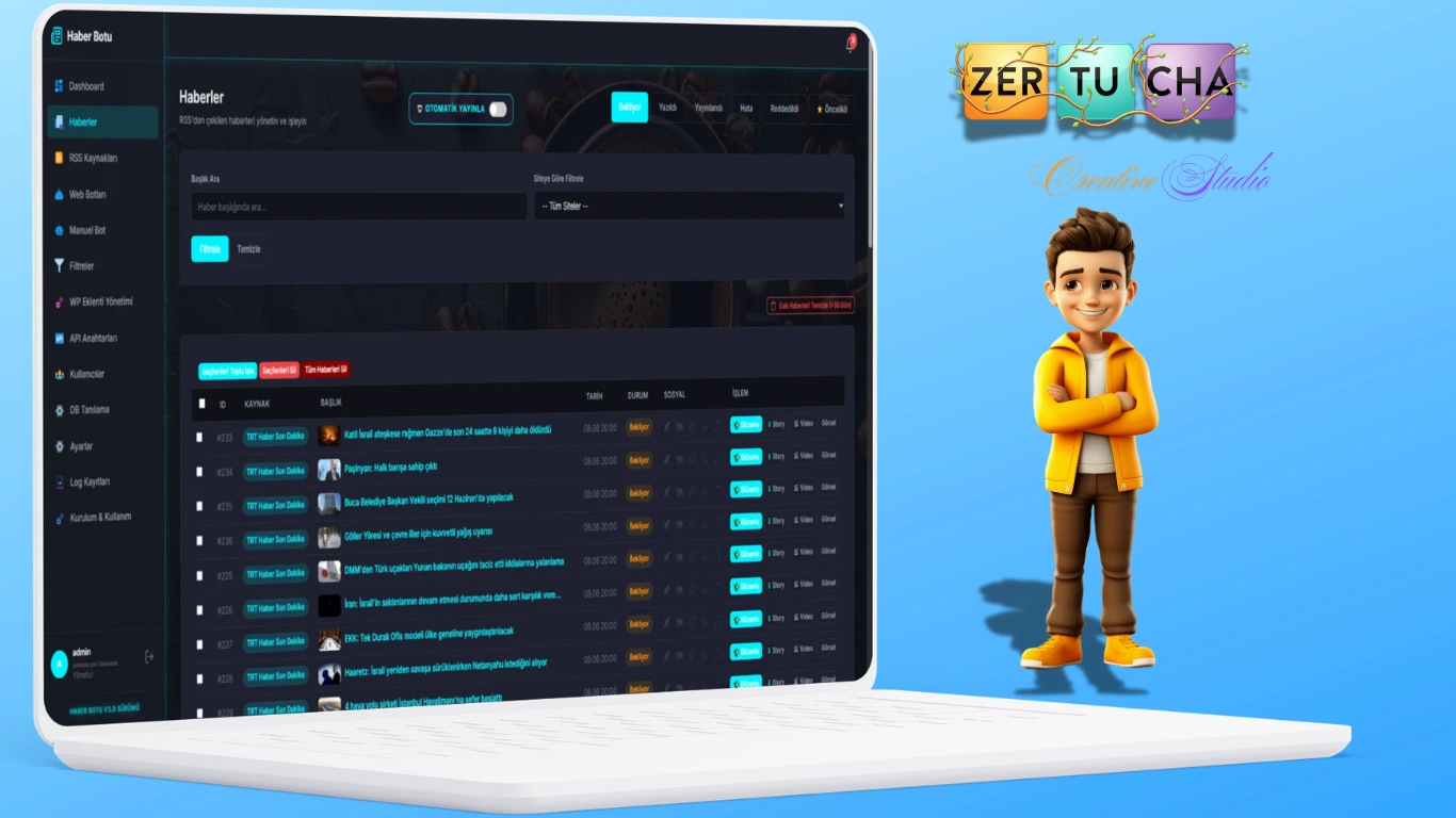 Zertucha Wordpress Haber Botu v3.0 (ÇIKTI) — AI Destekli Otomatik Haber Yönetim Sistemi Galeri