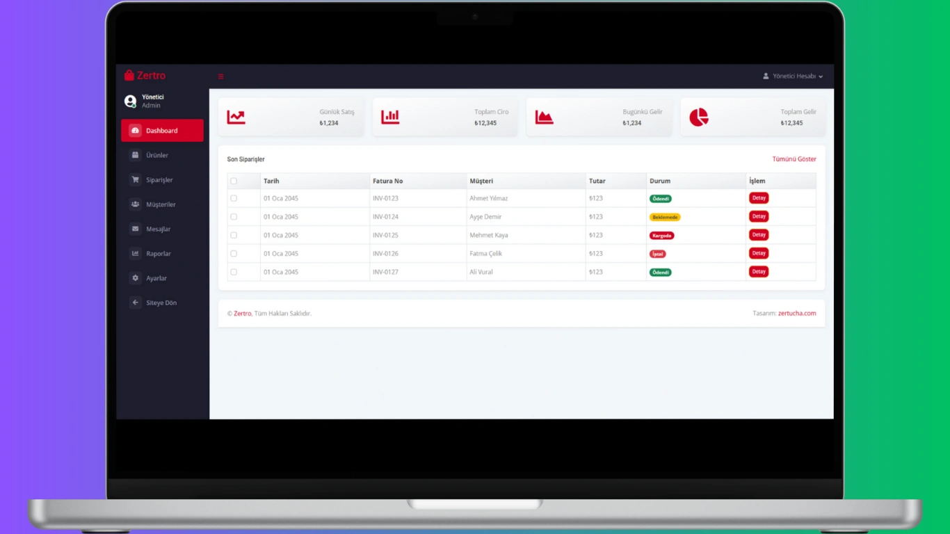 Zertro - Elektronik E-Ticaret Platformu Galeri