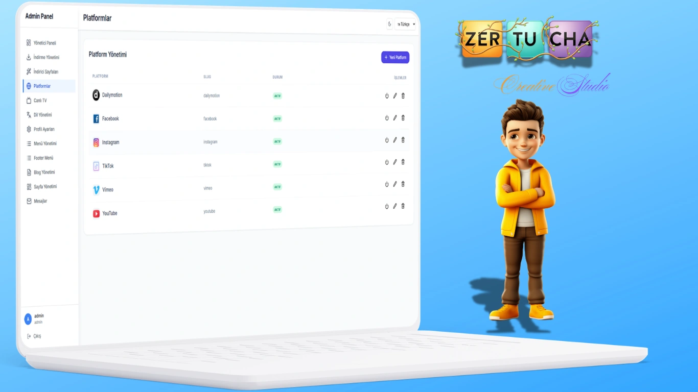 Sosyal Medya Video İndirici — Çok Platformlu, Çok Dilli Web Uygulaması Galeri