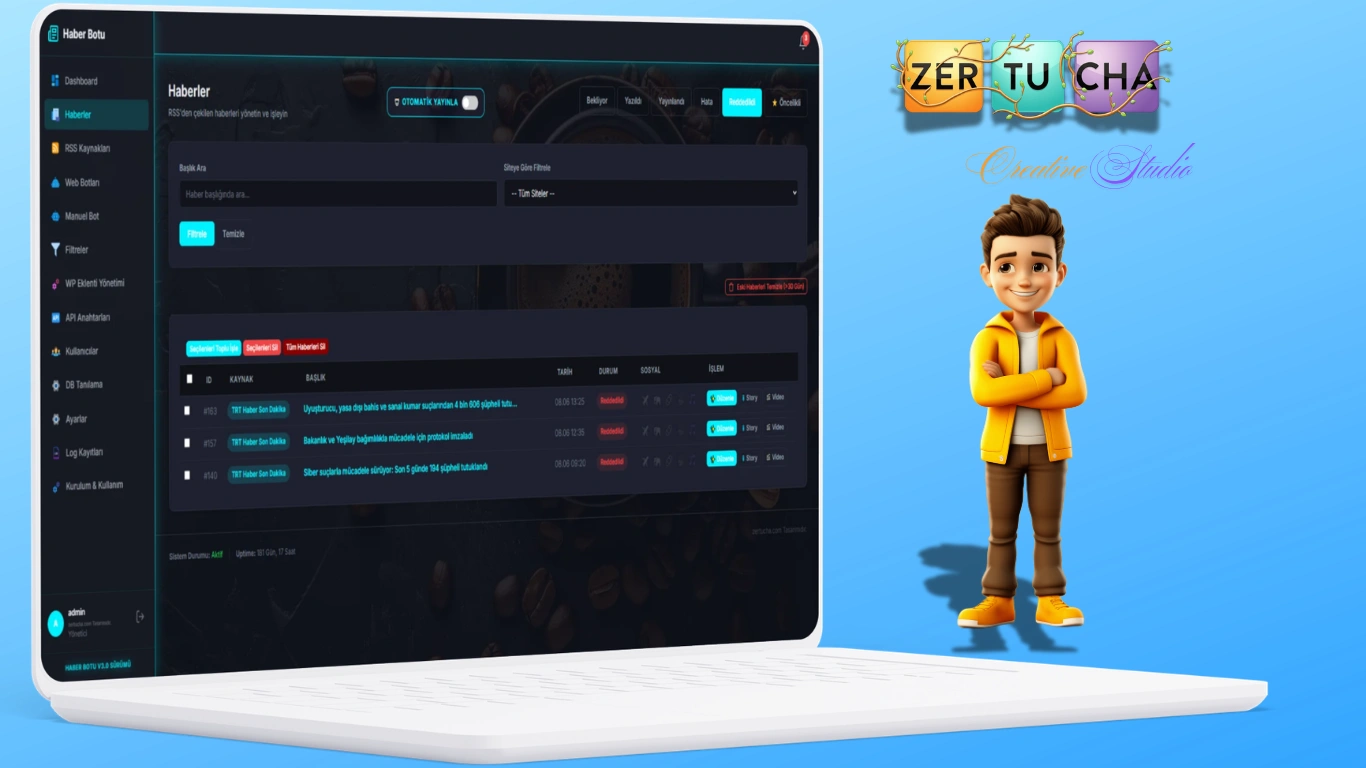 Zertucha Wordpress Haber Botu v3.0 (ÇIKTI) — AI Destekli Otomatik Haber Yönetim Sistemi Galeri
