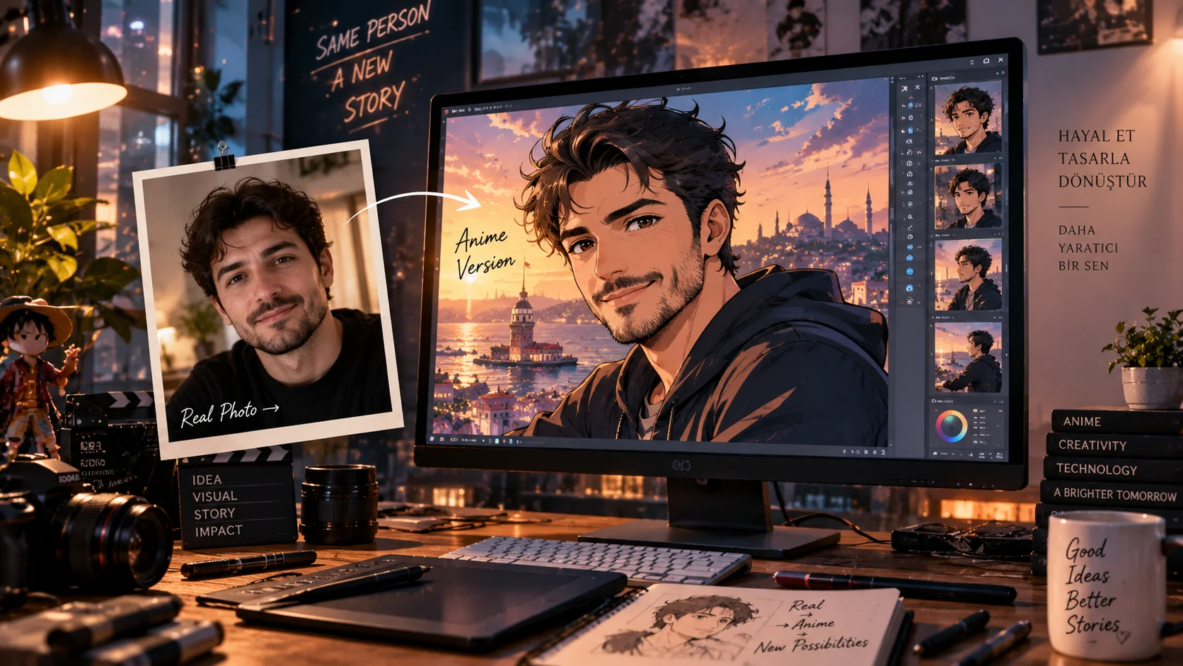 Подсказка искусственного интеллекта, которая превратит вашу фотографию в сцену аниме