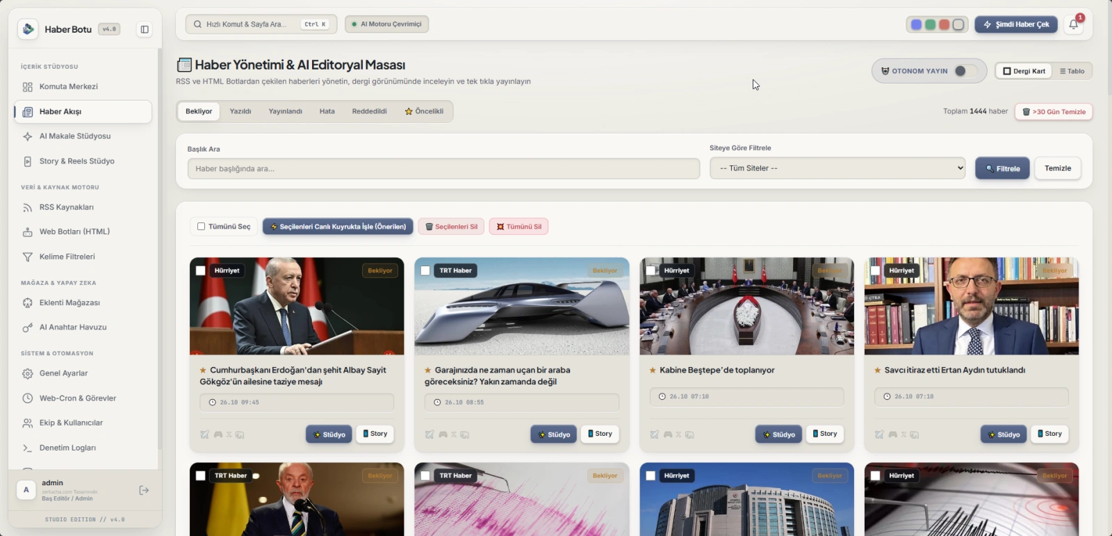 WordPress News Bot на основе искусственного интеллекта v4.0 Studio — операционная система автономного информационного агентства Галерея